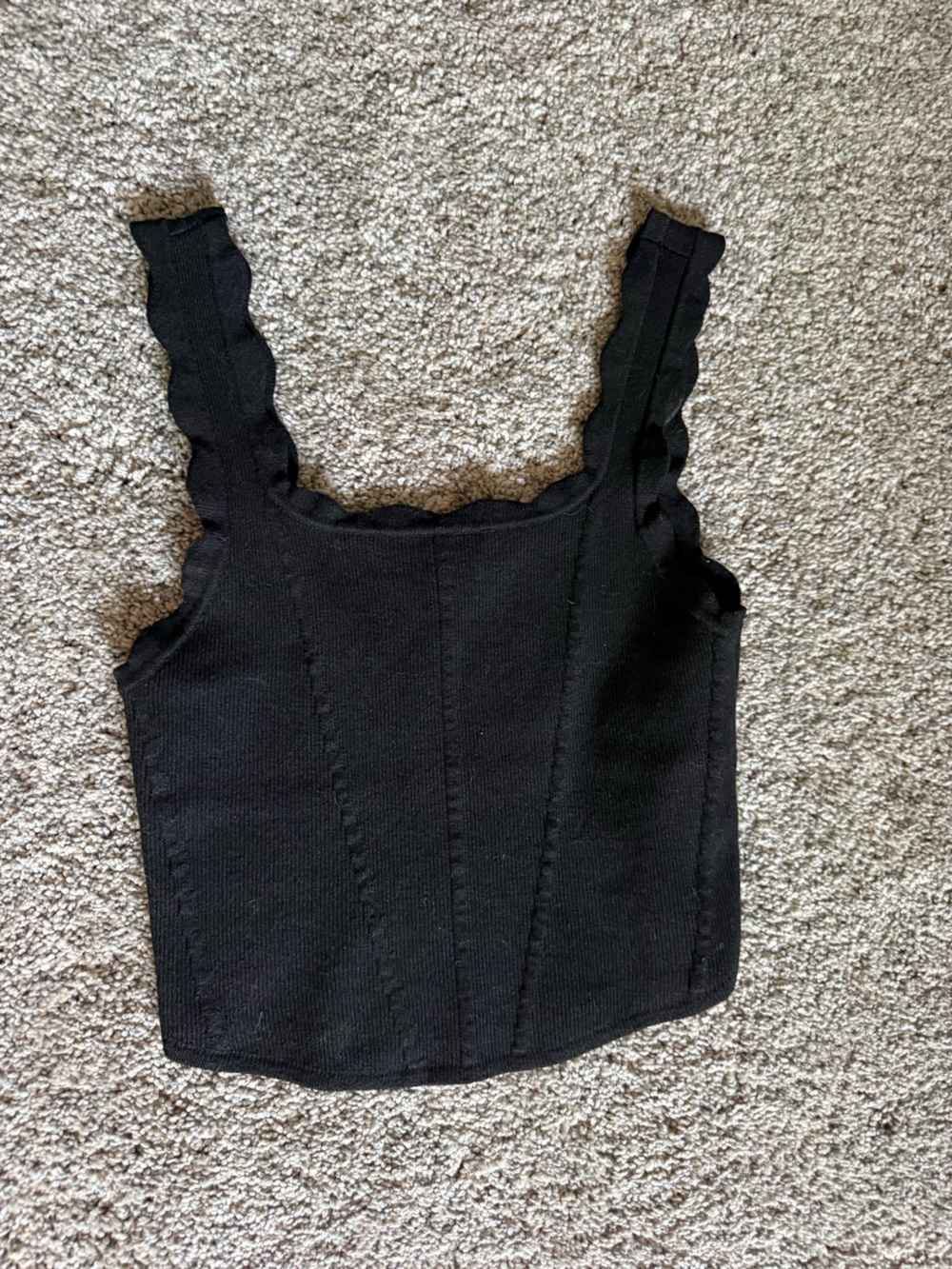 art class Black Scalloped Strap Ribbed Tank